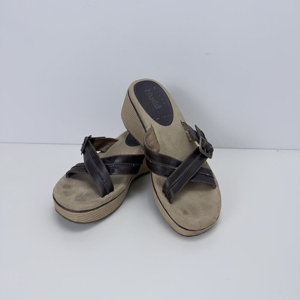 Vintage 00s Y2K Mudd Brown Faux Leather Wedge Strappy Sandals 10M